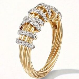 Handcrafted 18k Gold Finish Twisted Strands and Pave’ Crystal Women's Ring